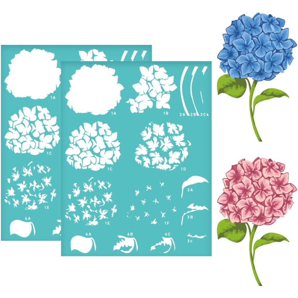 Silk Screen Printing - 2개입 수국 레이어링 실크스크린 스텐실, 자가