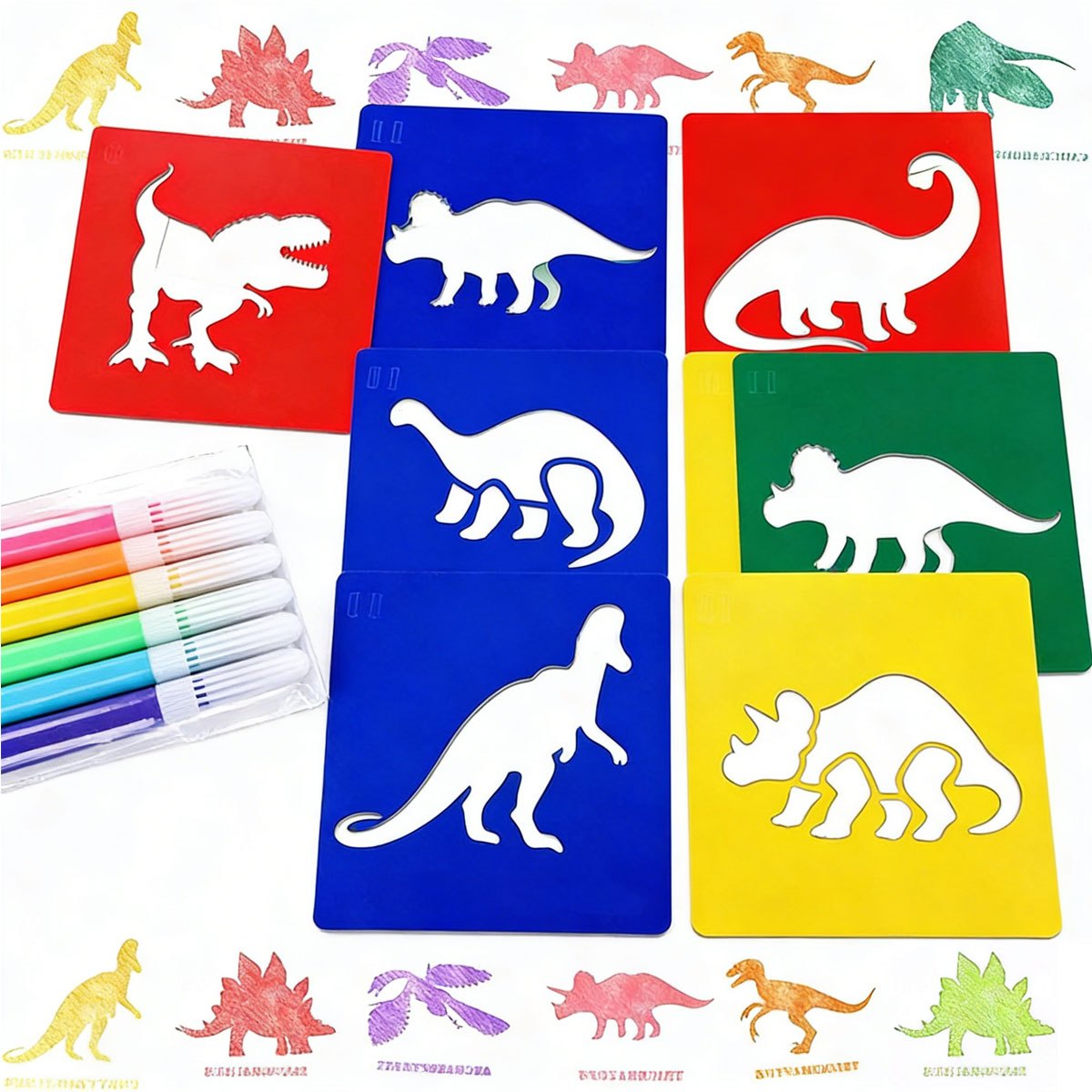 Art Craft Dinosaurs - 6Pcs 미니 마커가있는 6Pcs 공룡 그림