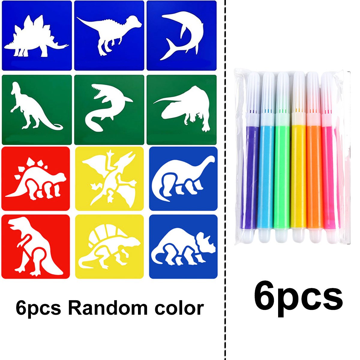 6Pcs 미니 마커가있는 6Pcs 공룡 그림 스텐실 세 - Art Craft Dinosaurs 리뷰 및 가격