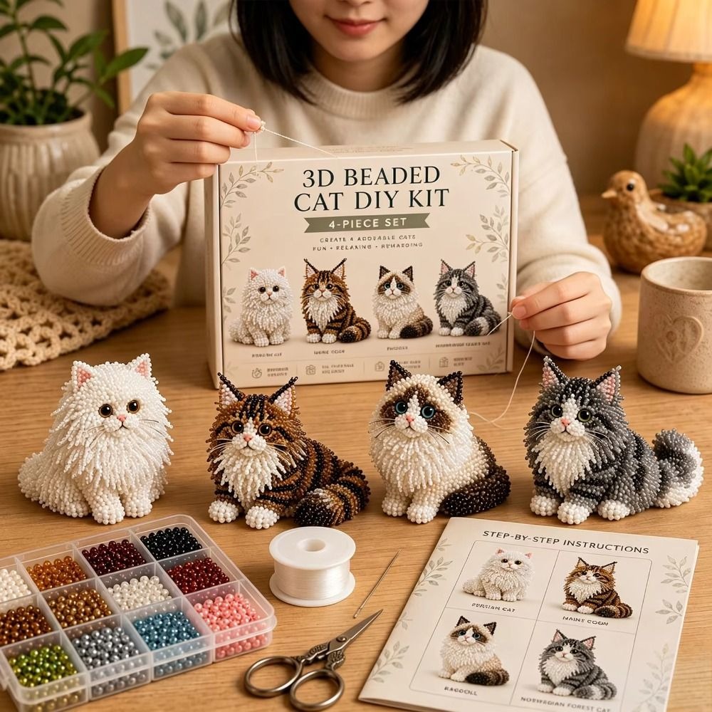 수제 DIY 동물 비즈 자수 키트, 다채로운 미니 비즈 - Art Craft Cat 리뷰 및 가격