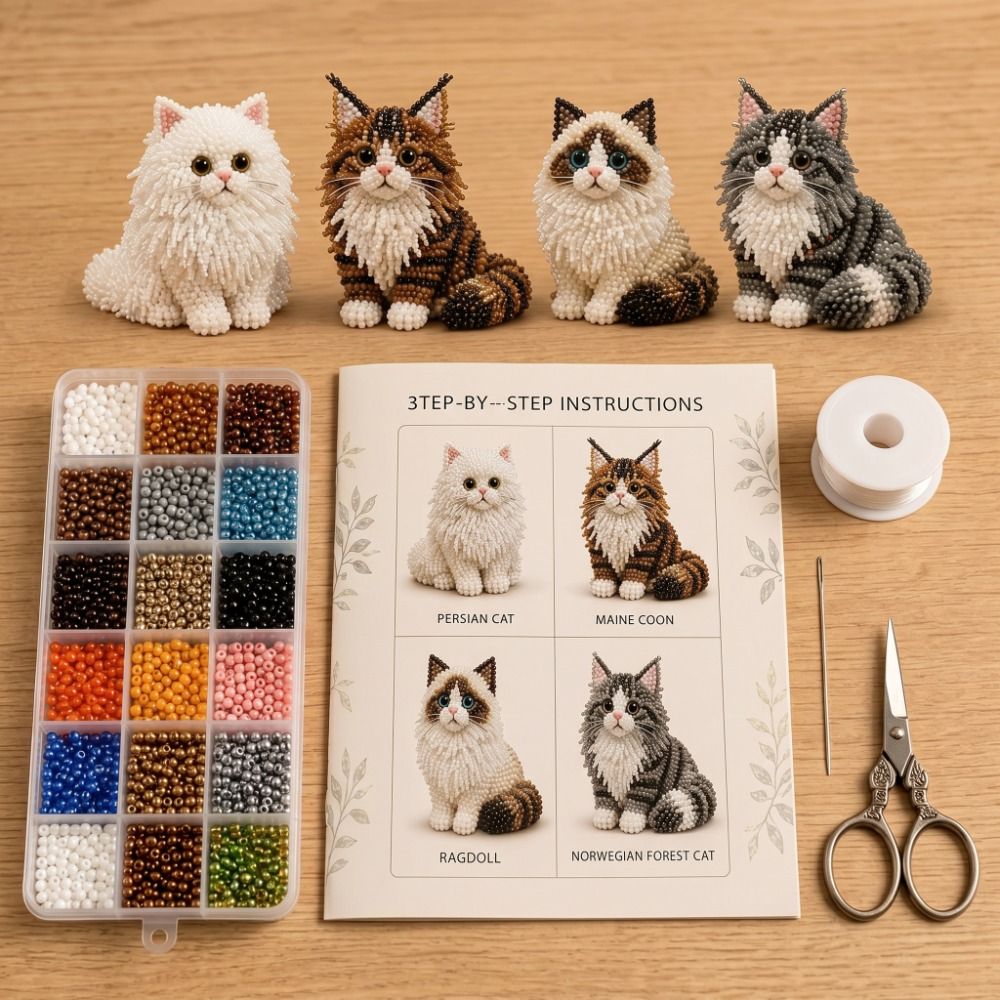 수제 DIY 동물 비즈 자수 키트, 다채로운 미니 비즈 - Art Craft Cat 리뷰 및 가격
